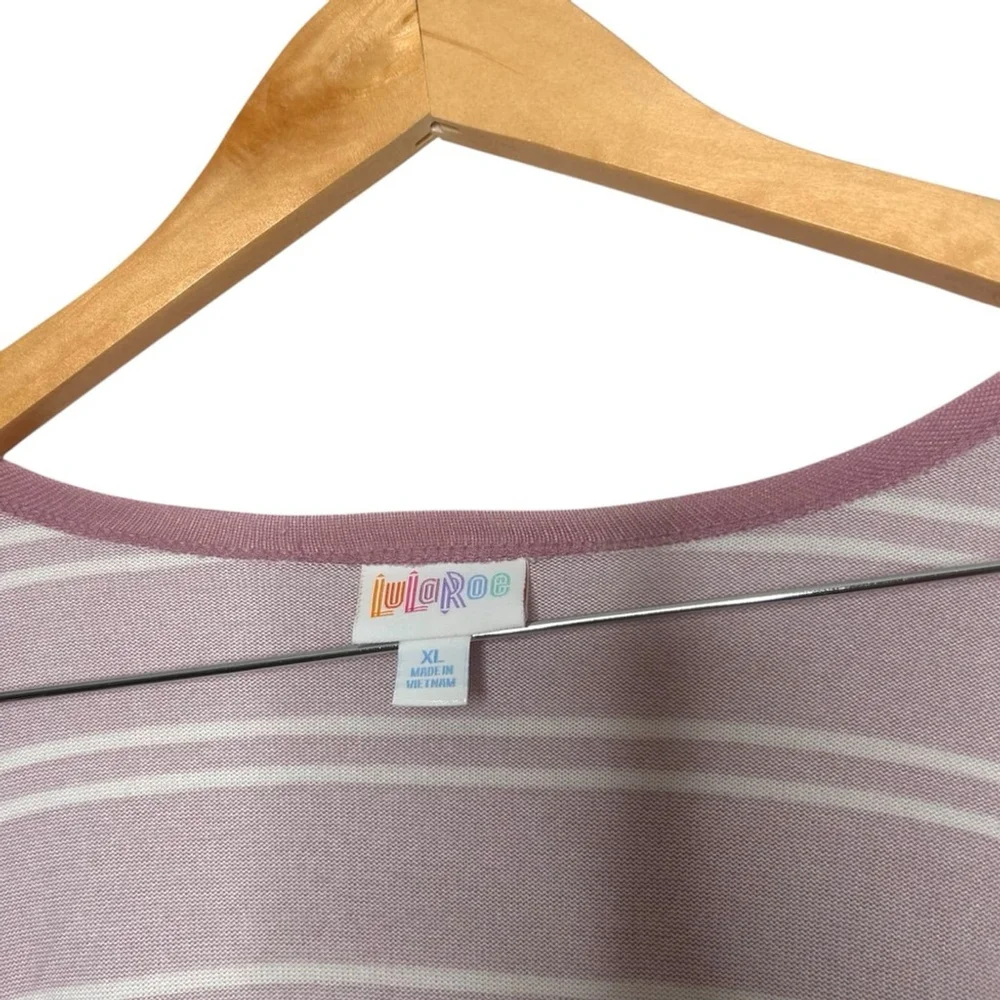 LuLaRoe Light Pink Mauve White Stripe Caroline Longline Cardigan Pockets XL